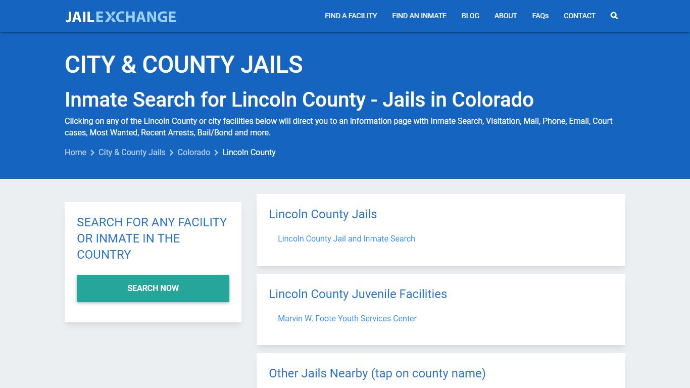 Inmate Search for Lincoln County | Jails in Colorado - Jail Exchange
